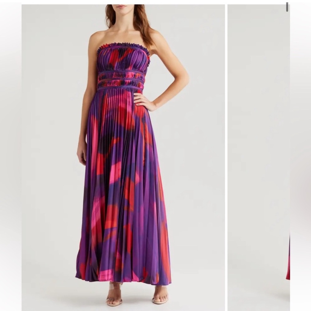 Hutch Strapless Maxi Dress in Purple with Pink & Red Accents